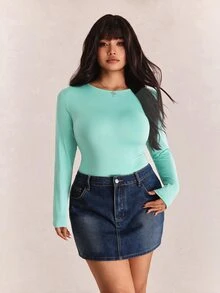 CovetEZ 大尺碼女款純色休閒日常長袖連身衣 冬季 - 水鴨藍 - 查看 5