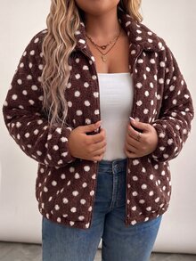 SHEIN CURVE+ Women Plus Size Jacket 22W, Autumn Winter Fleece Thick Coat With Pockets, 5XL Jacket - Black and White - View 5