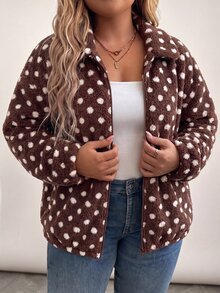 SHEIN CURVE+ Women Plus Size Jacket 22W, Autumn Winter Fleece Thick Coat With Pockets, 5XL Jacket - Black and White - View 4