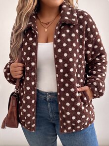 SHEIN CURVE+ Women Plus Size Jacket 22W, Autumn Winter Fleece Thick Coat With Pockets, 5XL Jacket - Black and White - View 3
