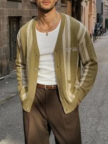 HIMLAND Men's Letter Print Casual Versatile Daily Wear Cardigan Halloween Christmas Winter Party Autumn  - Multicolor - View 10