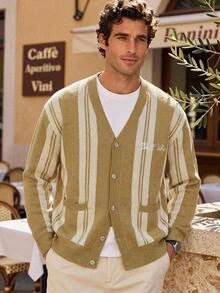HIMLAND Men's Letter Print Casual Versatile Daily Wear Cardigan Halloween Christmas Winter Party Autumn  - Multicolor - View 2