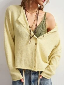 Bohemela Women's Solid Color Casual Versatile Daily Long Sleeve Cardigan - White - View 2