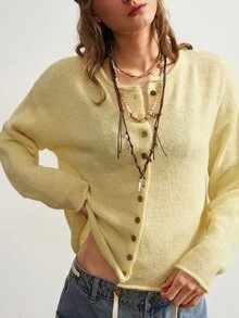 Bohemela Women's Solid Color Casual Versatile Daily Long Sleeve Cardigan - White - View 6