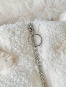 Comfortcana Women's Versatile Elegant Faux Fur Patchwork Hooded Thick Coat - White - View 8
