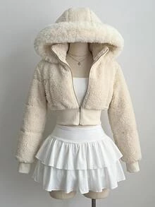 Comfortcana Women's Versatile Elegant Faux Fur Patchwork Hooded Thick Coat - White - View 6