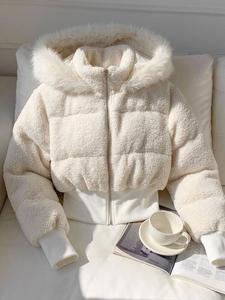 Comfortcana Women's Versatile Elegant Faux Fur Patchwork Hooded Thick Coat - White - View 7