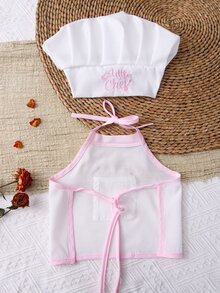 SHEIN 新生兒攝影服裝 男嬰白色廚師帽圍裙套裝 嬰兒拍照道具 1個月 100天 秋季節日馬卡龍粉色 親子套裝可愛款 - 白色 - 查看 5