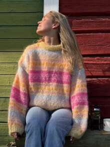 Comfortcana Women's Striped Round Neck Long Sleeve Casual Loose Sweater Winter Clothes 2000s Style Work Tops - Multicolor - View 7