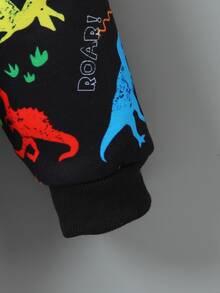 SHEIN Vacaura Young Boy Casual Baby Multi-Color Dinosaur Print Fleece Lined Hooded Jacket, Autumn/Winter - Multicolor - View 6