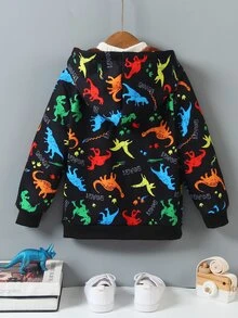 SHEIN Vacaura Young Boy Casual Baby Multi-Color Dinosaur Print Fleece Lined Hooded Jacket, Autumn/Winter - Multicolor - View 3