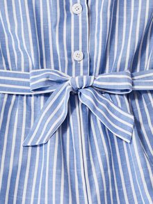 SHEIN Tween Girls Blue And White Striped Short Sleeve Shirt Collar Casual Tropical Elegant Jumpsuit, Loose Leg, Suitable For Spring/Summer Vacation - Blue - View 7