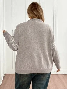 SHEIN CURVE+ Women's Plus Size 22W Colorblock Cold Shoulder Long Sleeve Casual Loose Pullover Sweater, Autumn/Winter - Grey - View 2