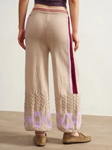 Bohemela Women's Striped Drawstring Waist Wide Leg Loose Casual Tapered Knit Pants - Multicolor - View 5