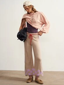 Bohemela Women's Striped Drawstring Waist Wide Leg Loose Casual Tapered Knit Pants - Multicolor - View 3