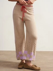 Bohemela Women's Striped Drawstring Waist Wide Leg Loose Casual Tapered Knit Pants - Multicolor - View 7