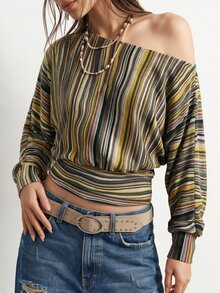 Bohemela Casual Striped Knit Women's T-Shirt - Multicolor - View 7