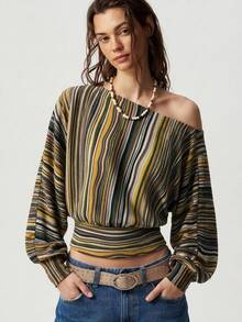 Bohemela Casual Striped Knit Women's T-Shirt - Multicolor - View 1
