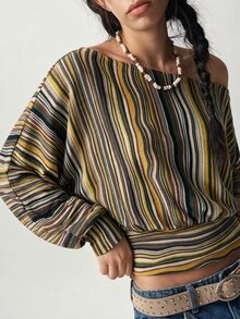 Bohemela Casual Striped Knit Women's T-Shirt - Multicolor - View 4