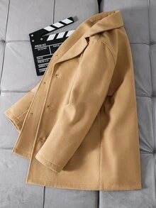 SHEIN Kids Tween Boy Casual Academy Pocket Mid-Length Overcoat, Suitable For Autumn, Spring, Winter, Perfect For Outdoor Play, School, High Cost-Performance Quilted Coat, Padded Coat, Winter Coat - Khaki - View 5