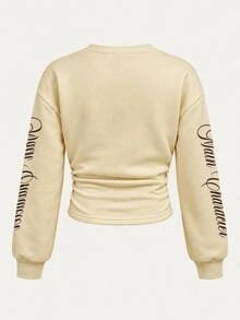 SHEIN Tween Girl Letter Graphic Kids Casual Daily Long Sleeve Autumn Sweatshirt - Yellow - View 6