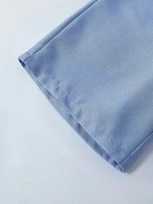 SHEIN 2件組青少年男孩紳士套裝，白色修身背心搭配紋理短褲，秋季優雅可愛科技風正式西裝，適合生日、賓客、花童 - 藍色 - 查看 6
