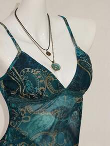 SHEIN ICON Women's Vacation Cashew Floral Print Ruffled Strap Cami Top 4th Of July Cute Sexy Summer Tops Going Out Night Out Vacation Tops Teal - Multicolor - View 10