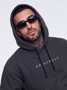 Nelvento Soul Men's Letter Print Long Sleeve Drawstring Hoodie Sweatshirt, Autumn - Dark Grey - View 6