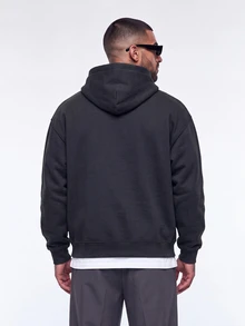Nelvento Soul Men's Letter Print Long Sleeve Drawstring Hoodie Sweatshirt, Autumn - Dark Grey - View 2