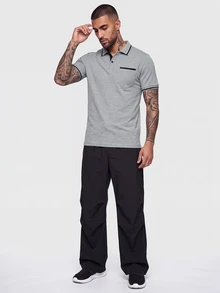 Nelvento Soul Men's Casual Contrast Trim Short Sleeve Polo Shirt With Pocket, Formal - Light Grey - View 6
