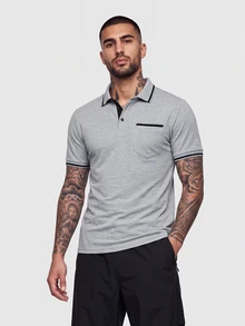 Nelvento Soul Men's Casual Contrast Trim Short Sleeve Polo Shirt With Pocket, Formal - Light Grey - View 1