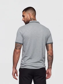Nelvento Soul Men's Casual Contrast Trim Short Sleeve Polo Shirt With Pocket, Formal - Light Grey - View 2