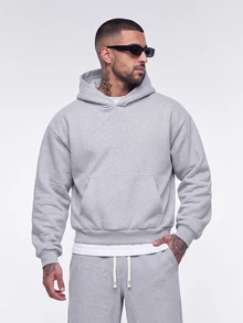 Manfinity Roghcode Men's Elastic Solid Color Street Style Gray Thermal Lined Sports Suit, Men's Sportswear, Men's 2 Pieces Sportswear Set, Fall Clothes Winter - Light Grey - View 2