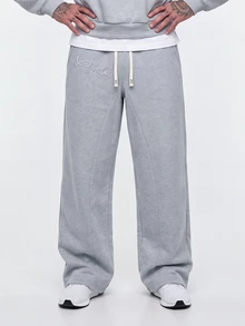 Manfinity Roghcode Men's Elastic Solid Color Street Style Gray Thermal Lined Sports Suit, Men's Sportswear, Men's 2 Pieces Sportswear Set, Fall Clothes Winter - Light Grey - View 5