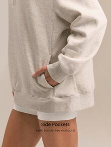 GLOWMODE Everyday Fleece Loose Hip Length Half-Zip Long Sleeve Sweatshirt With Side Pockets Daily Casual Fall Winter - Vanilla Oat - View 4