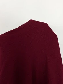 Shapeblank Plus Size Women's Autumn/Winter Fashion Casual Elastic Comfort Basic Versatile Slimming Round Neck Black Long Sleeve Fit T-Shirt,Basic Tops, Outfit - Burgundy - View 7