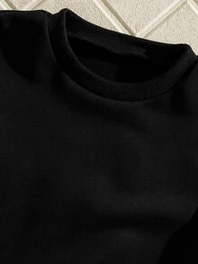 Explorewe Young Boys Printed Pattern Round-Neck Sweatshirt Set For Spring And Autumn School Opening Season, Suitable For Street And Outdoor Wear - Black - View 4