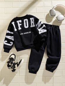 Explorewe Young Boys Printed Pattern Round-Neck Sweatshirt Set For Spring And Autumn School Opening Season, Suitable For Street And Outdoor Wear - Black - View 2