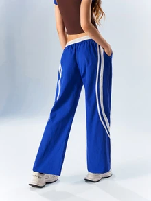 VARSIVA Women's Casual Athletic Capri Blue Checkered Colorblock Drawstring Waist Sports Long Pants Gym Workout Fall - Multicolor - View 8