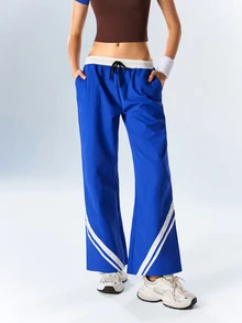 VARSIVA Women's Casual Athletic Capri Blue Checkered Colorblock Drawstring Waist Sports Long Pants Gym Workout Fall - Multicolor - View 7