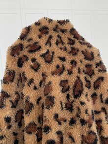 SHEIN CURVE+ 大尺碼女款字母印花豹紋休閒套頭運動衫 冬季 - 黑色 - 查看 10