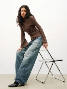 Maija Knitted Top, Autumn/Winter, Bell Sleeve, Ruched, Slim Fit, Holiday - Brown - View 7