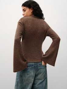 Maija Knitted Top, Autumn/Winter, Bell Sleeve, Ruched, Slim Fit, Holiday - Brown - View 5