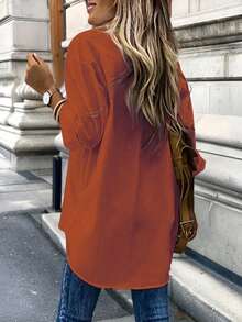 EMERY ROSE Casual Commuter Versatile Minimalist Solid Color Shirt Fall Cloth For Women - Brown - View 2
