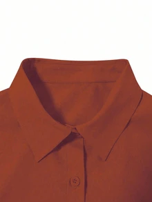 EMERY ROSE Casual Commuter Versatile Minimalist Solid Color Shirt Fall Cloth For Women - Brown - View 3