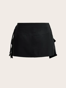 SHEIN ICON 不對稱拼接3D口袋低腰迷你裙 - 黑色 - 查看 3