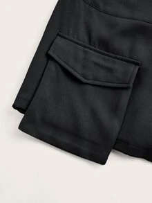 SHEIN ICON 不對稱拼接3D口袋低腰迷你裙 - 黑色 - 查看 4