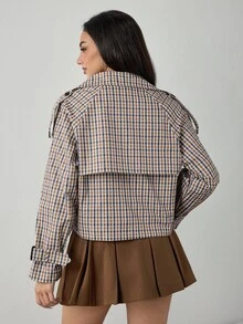 Dewbera Dewbera Women's Vintage Plaid Trench Coat Jacket, Fashionable Large Lapel Design, Double-Breasted, Versatile For Commuting And Daily Wear - Multicolor - View 2