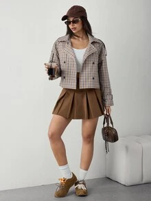 Dewbera Dewbera Women's Vintage Plaid Trench Coat Jacket, Fashionable Large Lapel Design, Double-Breasted, Versatile For Commuting And Daily Wear - Multicolor - View 4