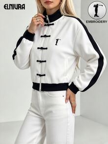 Elnivra Women's Colorblock Casual Daily Long Sleeve Sports Jacket - Multicolor - View 1